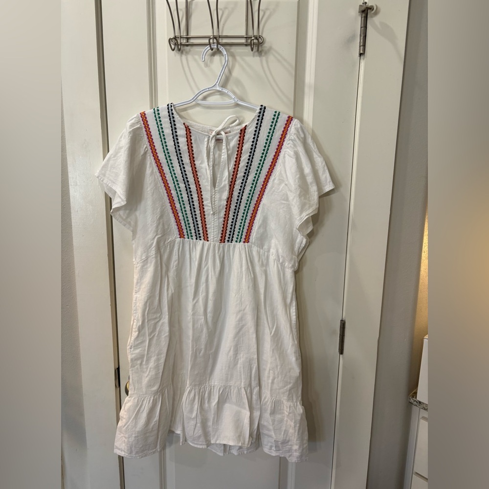 Knox rose Women's White Embroidered Short Sleeve Dress fully lined and flowy